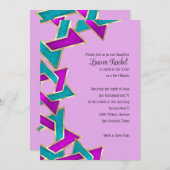 バルミツワーパープルターコイズスター・オブ・デイビッド 招待状 (正面/裏面)