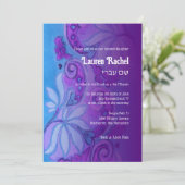 バルミツワーパープルターコイズブルーボヘミアンフローラ 招待状 (スタンド正面)