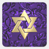 バルミツワーパープルダマスクと金ゴールド スクエアシール (正面)