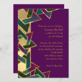 バルミツワーパープルティール(緑がかった色)の星ダビデの任意の色 招待状 (正面/裏面)