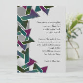 バルミツワーパープルティール(緑がかった色)の星ダビデの任意の色 招待状 (スタンド正面)