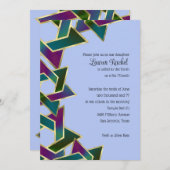 バルミツワーパープルティール(緑がかった色)の星ダビデの任意の色 招待状 (正面/裏面)