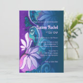 バルミツワーパープルティール（緑がかった色）ブルーピンクボヘミアンフローラ 招待状 (スタンド正面)