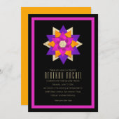 バルミツワーパープルピンクオレンジスターフラワー 招待状 (正面/裏面)