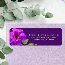 バルミツワーパープルフローラモダン差出人住所 ラベル