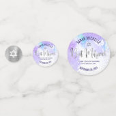 バルミツワーパープル水彩銀箔スクリプト コンフェッティ (正面)