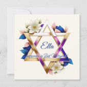 バルミツワービューティフルフローラスターオブデイヴィッドスクエア 招待状 (正面)