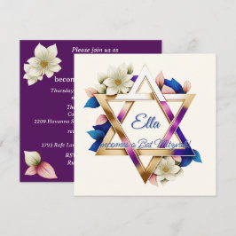 バルミツワービューティフルフローラスターオブデイヴィッドスクエア 招待状