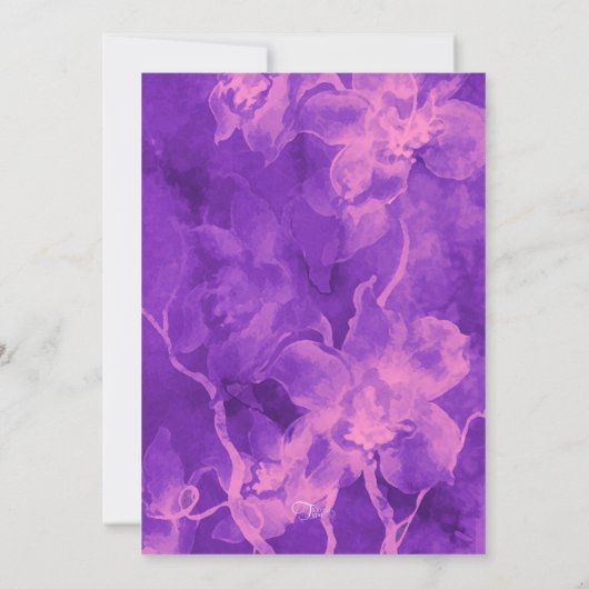 バルミツワーピンクと紫の水色の花 招待状 (裏面)