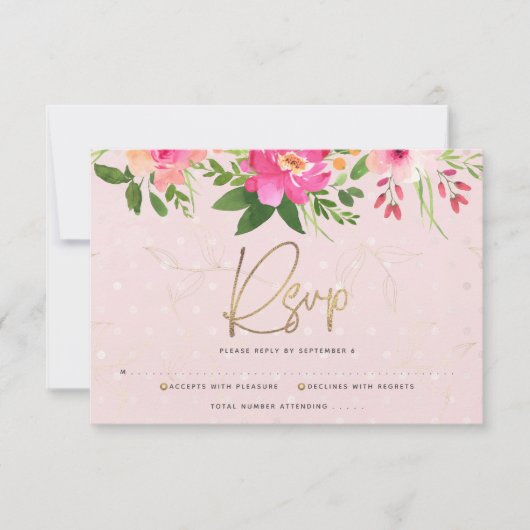 バルミツワーピンクウォーターフローラスクリプモダント 出欠カード (正面)