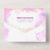 バルミツワーピンクウォーター金ゴールド脚本モダン オールインワン招待状 (裏面)