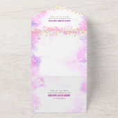 バルミツワーピンクウォーター金ゴールド脚本モダン オールインワン招待状 (外側)