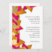 バルミツワーピンクオレンジ色のデイビッドの星Any Color 招待状 (正面/裏面)