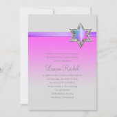 バルミツワーピンクグラデーションリボンとスター 招待状 (正面)