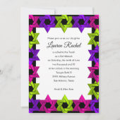 バルミツワーピンクグリーンパープルスターON ANY COLOR 招待状 (正面)