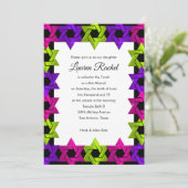 バルミツワーピンクグリーンパープルスターON ANY COLOR 招待状 (スタンド正面)