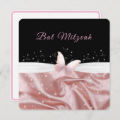 バルミツワーピンクサテンバタフライ 招待状 (正面/裏面)