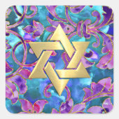 バルミツワーピンクパープルターコイズダマスク スクエアシール (正面)