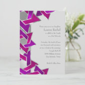 バルミツワーピンクパープル星のデイビッドの任意の色 招待状 (スタンド正面)