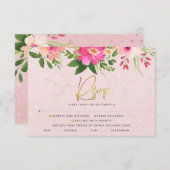 バルミツワーピンクフローラウォーター色金ゴールドタイポグラフィ 出欠カード (正面/裏面)