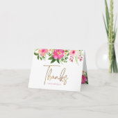 バルミツワーピンクフローラ水彩金ゴールドスクリプト サンキューカード (正面)