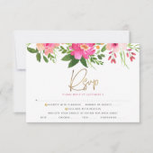 バルミツワーピンクフローラ水彩金ゴールドスクリプト 出欠カード (正面)