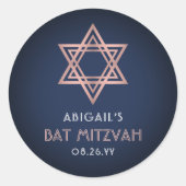 バルミツワーピンクローズ金ゴールドネイビーブルースター・オブ・デイビッド ラウンドシール (正面)