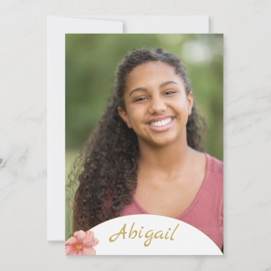 バルミツワーピンク金ゴールドエレガントフローラ写真 招待状 (裏面)