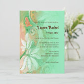 バルミツワーピーチミントグリーンフローラ水彩 招待状 (スタンド正面)