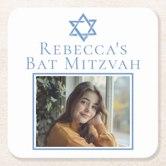 バルミツワーフォトブルースターのデイビッドパーティー スクエアペーパーコースター (正面)