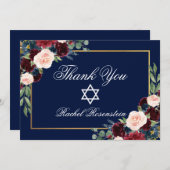 バルミツワーフローラブルガンディーブルー金ゴールド サンキューカード (正面/裏面)