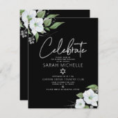 バルミツワーブラックシルバースクリプト水彩フローラ エンクロージャーカード (正面/裏面)