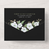 バルミツワーブラック金ゴールドスクリプトウォーターカラーフローラ オールインワン招待状 (裏面)