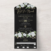 バルミツワーブラック金ゴールドスクリプトウォーターカラーフローラ オールインワン招待状 (内側)