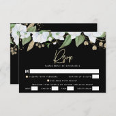 バルミツワーブラック金ゴールドスクリプトウォーターカラーフローラ 出欠カード (正面/裏面)