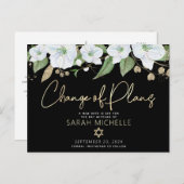 バルミツワーブラック金ゴールドスクリプトフローラ水彩 インビテーションポストカード (正面/裏面)