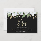 バルミツワーブラック金ゴールドスクリプトフローラ水彩 出欠カード (正面)