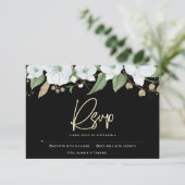 バルミツワーブラック金ゴールドスクリプトフローラ水彩 出欠カード (スタンド正面)