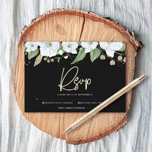 バルミツワーブラック金ゴールドスクリプトフローラ水彩 出欠カード