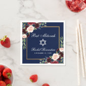 バルミツワーブルガンディブルーフローラ金ゴールド スタンダードカクテルナプキン (インサイチュ)