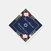 バルミツワーブルガンディブルーフローラ金ゴールド スタンダードカクテルナプキン (角)