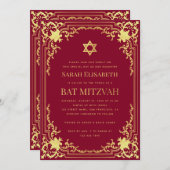 バルミツワーブルゴーニュフェイク金ゴールドヴィンテージ宗教 招待状 (正面/裏面)