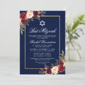 バルミツワーブルゴーニュフローラブルー金ゴールド招待状 招待状 (スタンド正面)