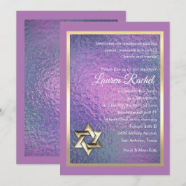 バルミツワーブルーとパープルフェイクフォイル 招待状