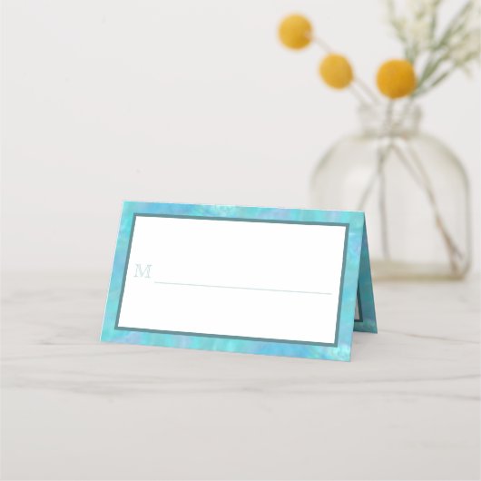 バルミツワーブルーオパール水彩パーティーエスコート プレイスカード (正面)