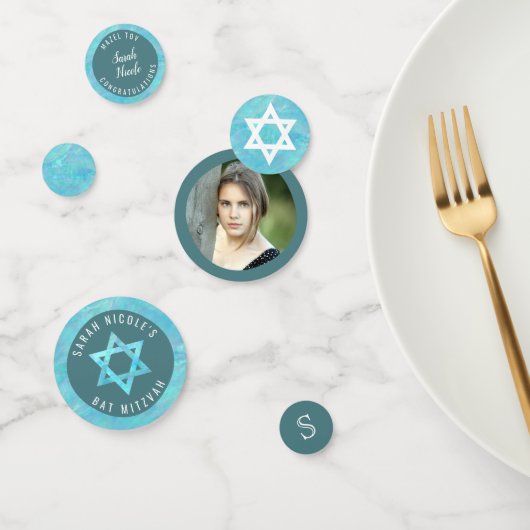 バルミツワーブルーオフェイクパール水彩写真 コンフェッティ (グループ)