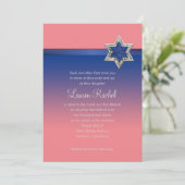 バルミツワーブルーグラデーションリボンとスター 招待状 (スタンド正面)