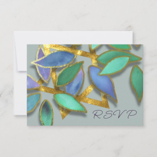 バルミツワーブルーグリーンウォーター花びらオーバースター 招待状 (正面)