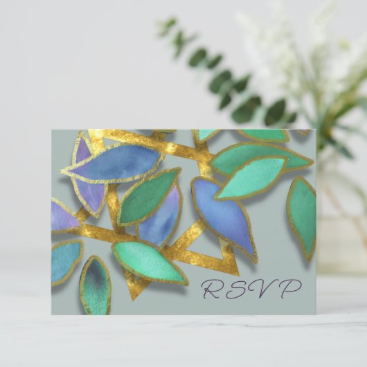 バルミツワーブルーグリーンウォーター花びらオーバースター 招待状 (スタンド正面)