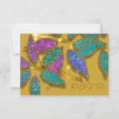 バルミツワーブルーパープルグリーングリッタリー花びらスター 招待状 (正面)